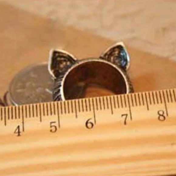 Silver Pewter Cat Ears Ring Cute Gift - Picture 6 of 8